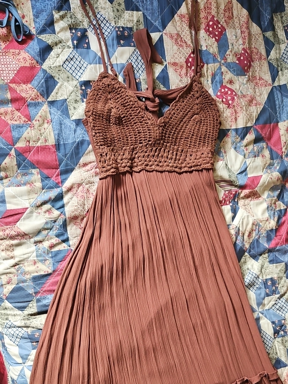 Boho Crochet Bodice Maxi Dress - Rust